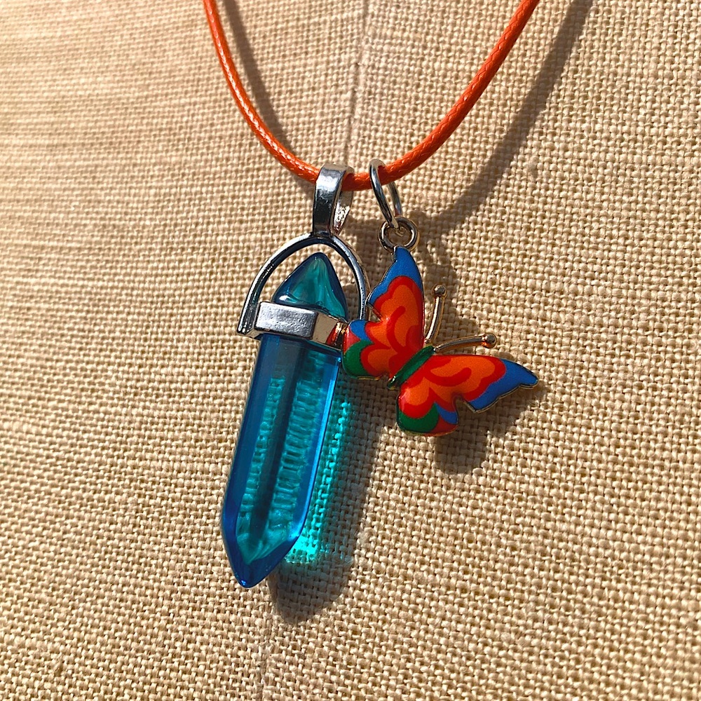 Handmade Dagger Resin Crystal Amulet Necklace & Butterfly Charm